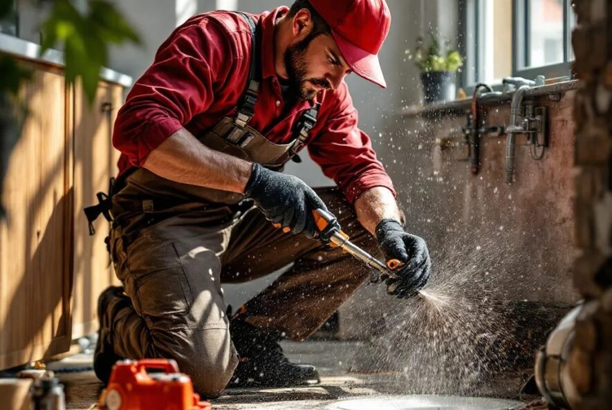 blocked-drain-repair-crusaders-plumbing-technician-using-professional-drag-rod-to-clear-sewer-line-in-weltevredenpark-home