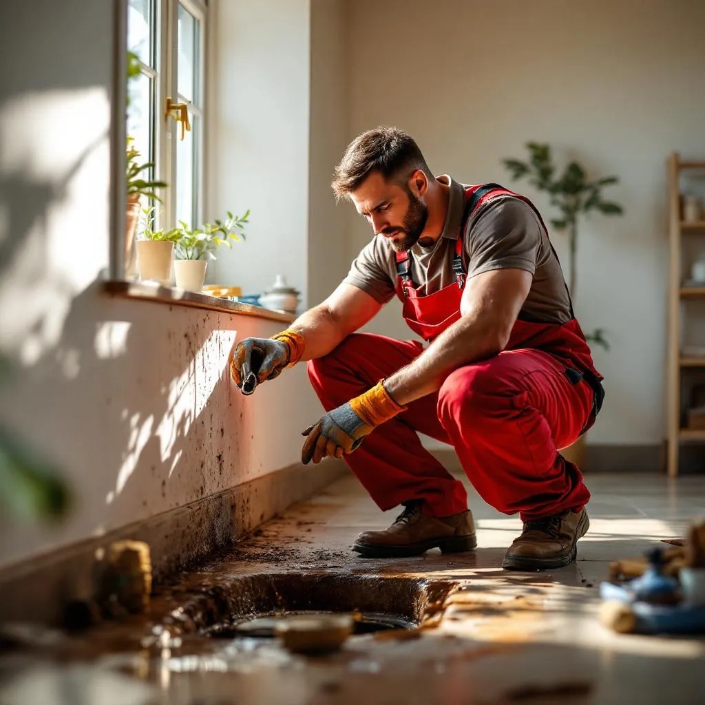 Blocked Drains Morningside showing plumber repairing apartment plumbing system in Sandton , Johannesburg with exposed pipes joints and tools ensuring stable water flow and system function