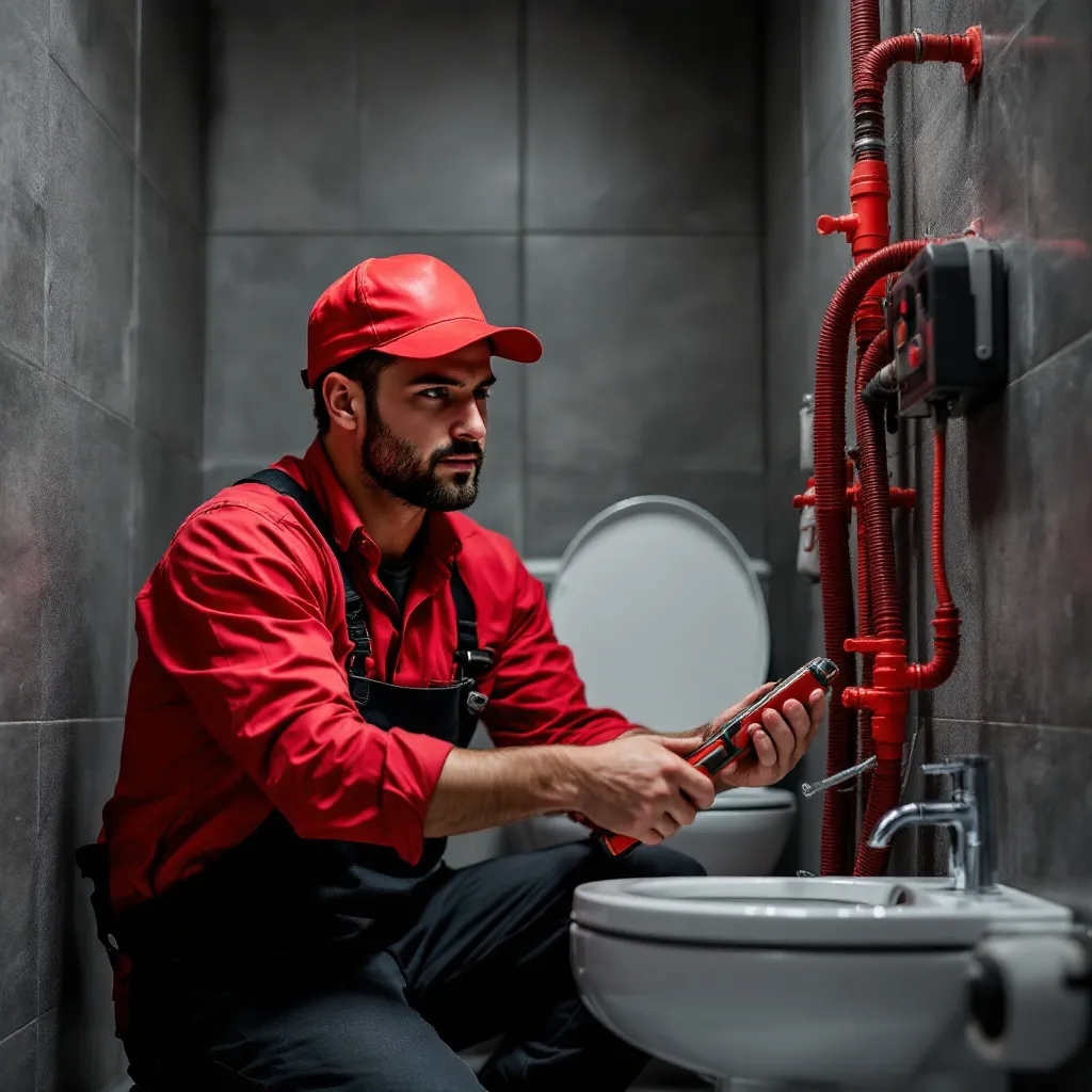 Blocked Toilet Plumber Morningside showing plumber working on bathroom pipe system in Roodepoort with valves fittings and active repair process visible during residential plumbing service